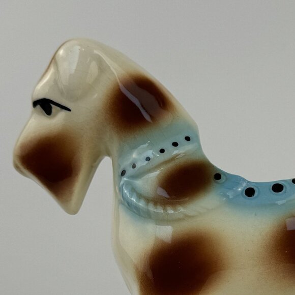 Vintage Ceramic Schnauzer Terrier Dog Planter Small Rocking Blue 7 inches - Picture 2 of 11